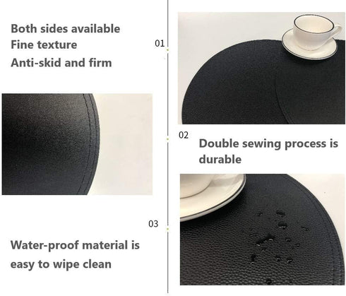 Faux Leather Round Placemats and Coasters, Disko Table Mats and Drink Spills Coasters, Diameter 13'' and 3.9''