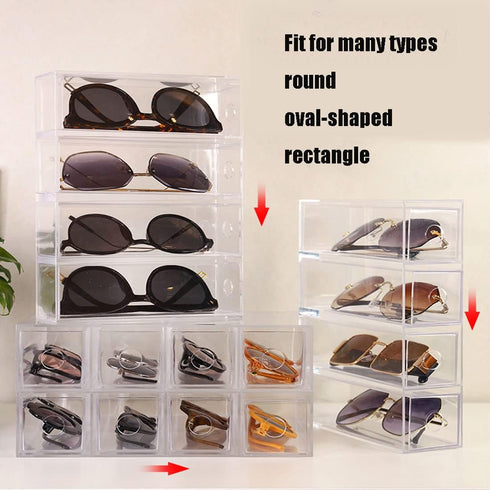 Acrylic Sunglasses Organizer with 4 Lid Drawer, Rectangular Supplies for Bathroom, Dorm, Desk, Countertop Office