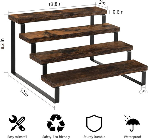 4 (4 YINMIT Wooden Display Riser Stand, Tiered Perfume and Cologne Organizer Stand, Tier Spice Rack Organizer, Rustic