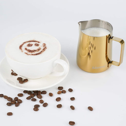 Milk Frothing Pitcher, 350ml (12oz) Stainless Steel Steaming Pitcher for Coffee, Cappuccino, Latte Art, Gold