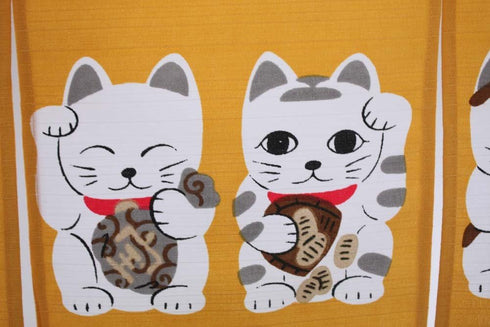 Narumi Shichifuku Manekineko Noren Curtain Tapestry - Brown Color, Made in Japan