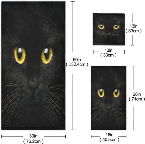 AUUXVA 3-Piece Set, Sets 1 1 1 Towel Cute Black Animal Cat Bath Towel Absorbent Soft Towels for Bathroom Quick Dry