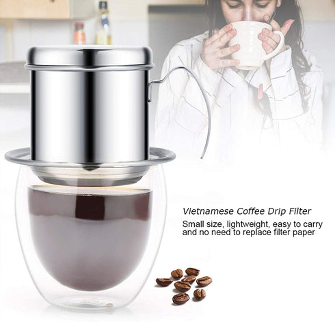 Stainless Steel Vietnamese Coffee Drip Filter, Manual Coffee Infuser, Single Serving Cup for Coffee Lovers