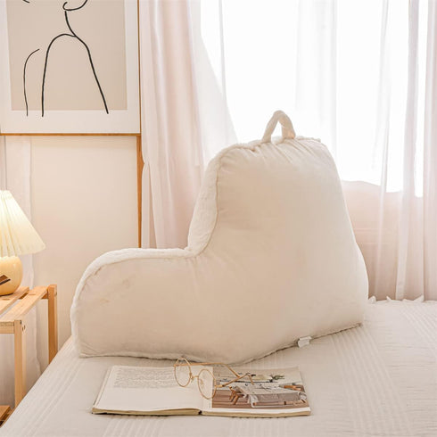NTBED Reading Pillow Faux Fur Bed Wedge Backrest with Arms,Couch TV Relax Bed Rest Pillow Back Support Cushion for Kids