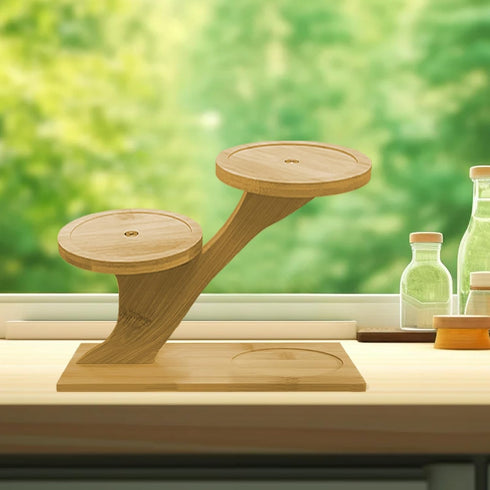Window Sill Plant Shelf 2 Pack, Small Bamboo Desk Plant Stand, 3 Tier Succulent Plant Stand for Home Office Decoration