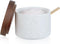 Omifun Ceramic Salt Cellar with Lid and Wooden Spoon, 8 Oz Speckled Salt