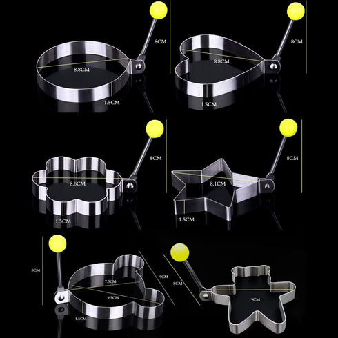 8pcs Set Fried Egg Rings Molds - Non Stick for Griddle Pan, Egg Shaper Pancake Maker with Handle