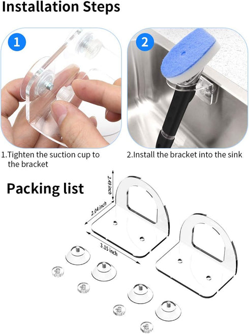 2 Pack Clear Acrylic Dish Brush Holder, Kitchen Sink Caddy Organizer with Secure Suction Seals