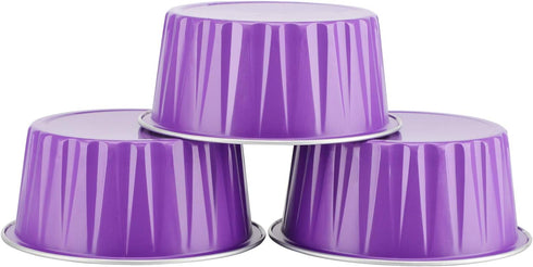EUSOAR Baking Cups Aluminum Foil, 5oz 50pcs Reusable Cupcake Cups with Lids, 3.34"x2.59"x2.35" 125ml Pie Ramekins, Desserts Flans, Creme Brulee Cups, Pudding Jello Cups, Catering Party Favor-Lavender