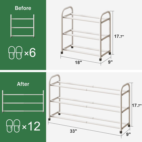 kiplant Closet, 3-Tier Closet, White Shoe Rack for Expandable Shoe Organizer for Metal Adjustable Black Shoe Shelf