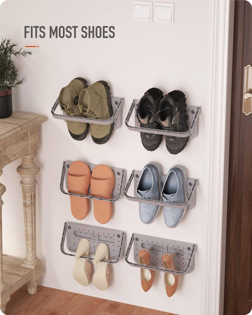 4 Baffect Hanging Organizer Pieces - Foldable Wall Mounted Rack for Shoes Storage, Holder and Shelf (Gray)