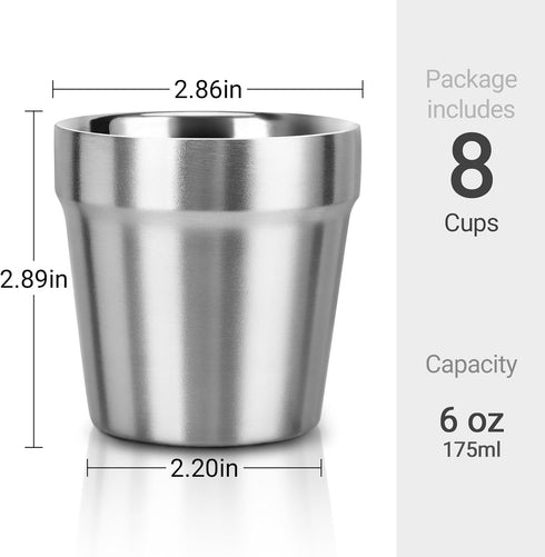 Beasea 8 Pack 6 oz Stainless Steel Cups, Stackable Insulated Mini Tumblers for Home, Restaurant, Office, Party, Camping