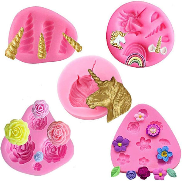 Unicorn Cupcake Topper Decoration Molds Set - MoldFun Unicorn Head, Horn, Ears, Rainbow Silicone Mould