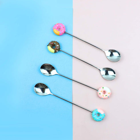AUEAR 4 Pack Stirring Spoons - Cute Doughnut Coffee Spoon, Mini Donut Dessert Ice Cream Stirrers