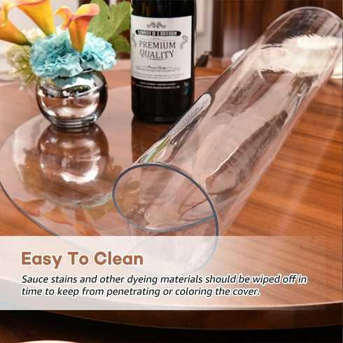RostiKong 2pcs 16 Inch Diameter Round Clear Plastic Table Top Protector Wipeable Circle PVC Vinyl Tablecloth Cover
