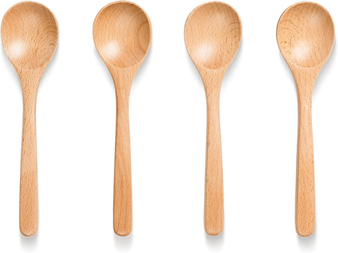 4 PCS Wooden Spoons for Eating, 7 inch Wooden Honey Spoons for