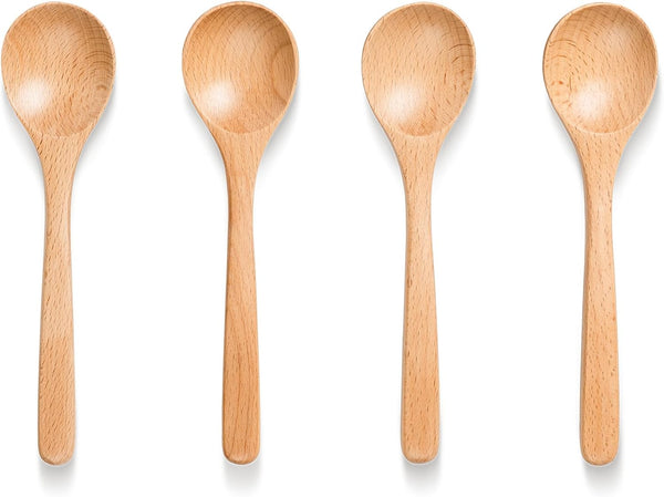 4 PCS Wooden Spoons for Eating, 7 inch Wooden Honey Spoons for