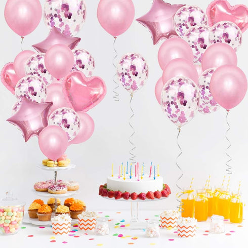 28Pcs Happy Birthday Party Decorations, Confetti Balloons 18" Star Heart Foil Balloons for Women Wedding Decor