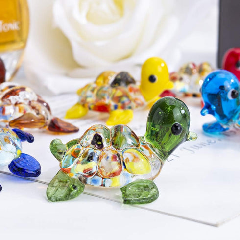 H&D HYALINE & DORA Handmade Mini Sea Turtle Art Glass Blown Figurine, Set of 6