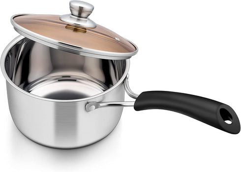 Herogo 1 Quart Saucepan with Lid, 18/10 Stainless Steel Small Pot for Gas Electric Stove Top