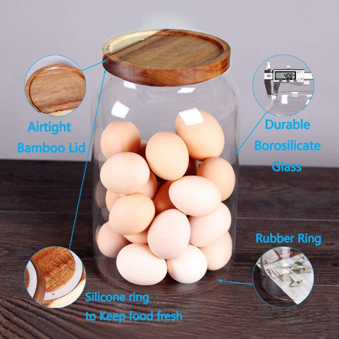 SAIOOL Egg Jar, 1 Gallon Large Glass Food Storage Canister with Airtight Lid, Clear