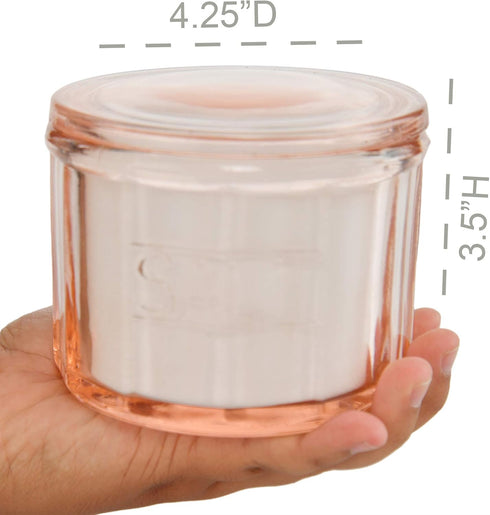 3 1/2" 4" HOME-X Depression Style Pink Glass Salt Cellar with Lid, Retro Kitchen Decor, Wedding Gift - H x D