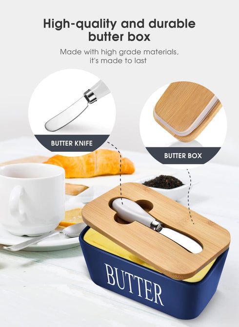 Countertop Butter Dish with Lid, Home Decor, Large Butter Dish for Ceramic Butter Keeper Container with Knife and High