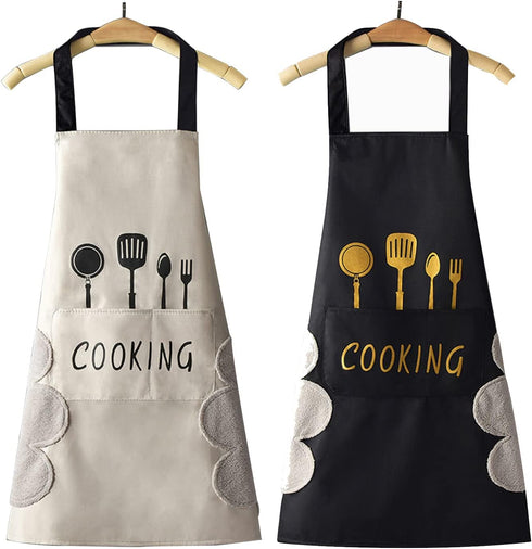 DILLMAN Women Kitchen Apron: Waterproof, Big Pocket, Hand Wipe Pockets for Cooking and Baking