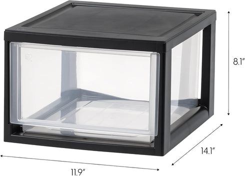 IRIS USA 14.5 Qt. Plastic Drawer Storage Organizer, 3-Pack Stacking Drawers with Sliding Drawer for Home Office, Black