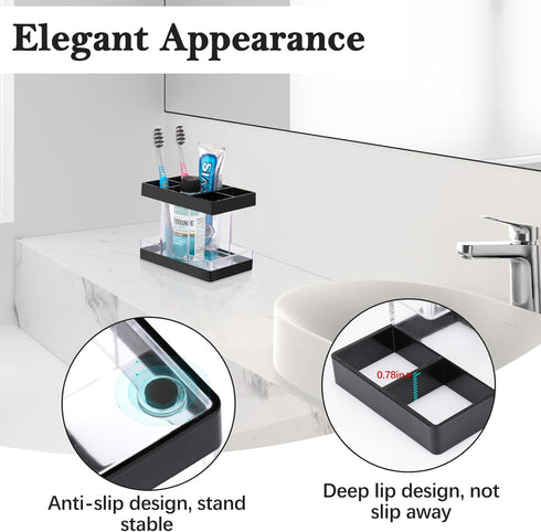 Toothbrush Holders for Bathroom, 5 Slots Electric Toothbrush and Toothpaste Organizer, Clear/Black Makeup Brush Storage