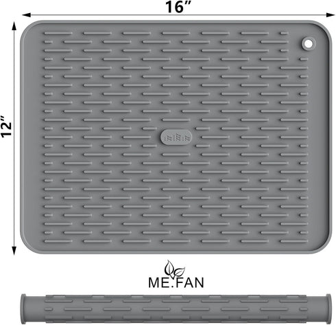 ME.FAN Silicone Dish Drying Mat for Kitchen Counter, Dish Drying Pad for Sink, Refrigerator or Drawer, Countertop Protection Pad M - 16''×12'' - Grey