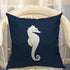 Mugod Sea Horse Decorative Throw Pillow Cover, White and Navy Blue, 18x18 Inch Cotton Linen Cushion