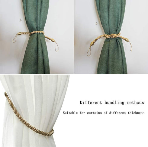BEL AVENIR Curtain Tiebacks, Handmade Holdbacks with 2 Metal Screw Hooks - Golden (2 Pack)