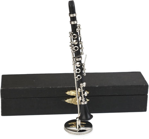Dselvgvu (5.24") Miniature Clarinet with Stand and Case Mini Musical Instrument Clarinet Replica Collectible Figurines
