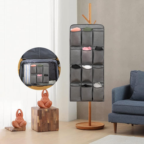 Closet 24 Dual Sided Hanging Shoe Organizer for with Large Pockets Hanging Shoe Rack Holder with Rotating Hanger (GREY)