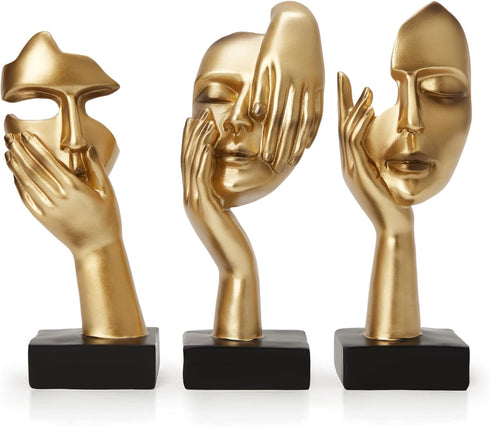 maozyiltle Gold Decor Thinker Statues Set of 3,Golden Abstract Face Resin Sculptures,Home Decor