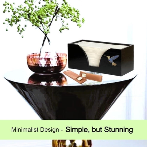 Kitchen Noble Countertop Hummingbird 9.7" 3.7" Hummingbird) Multifold Paper Towel Holder with Blue in Black Bamboo