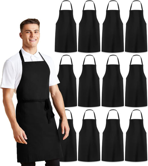 Unisex Bib Aprons - 100% Polyester Chef Apron with Extra Long Ties, Cooking Apron for Men Women