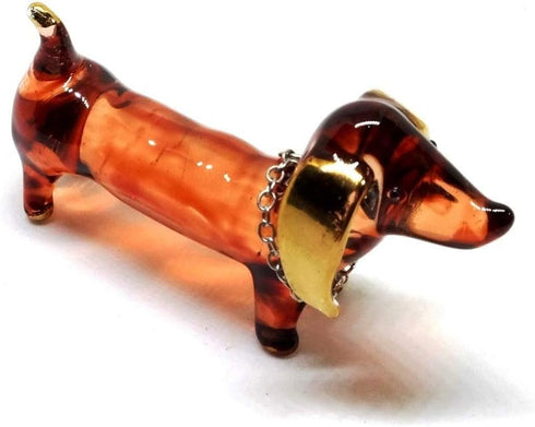 Handmade 2" Blown Glass Dachshund Dog Figurines with Gold Trim, Collectible Miniature Art, Dollhouse Gift Ideas