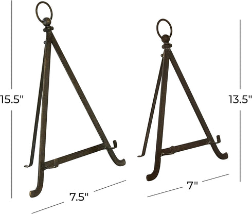 Deco 79 Metal Tabletop Display Easel with Foldable Stand, Set of 2, 13", 15"H, Bronze