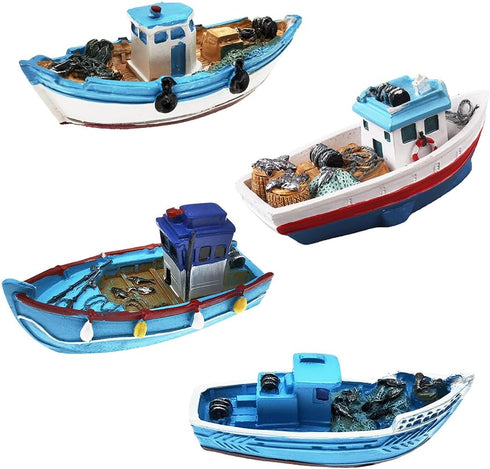 MAOMIA Big Mediterranean Style 4 Pcs Miniature Boats Figurine Fairy Garden Vintage