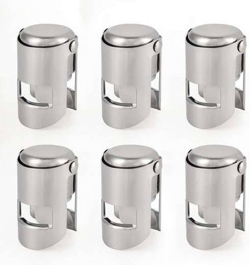 I-MART Pack of 6 Stainless Steel Champagne Stoppers - Prosecco & Sparkling Wine Bottle Stopper