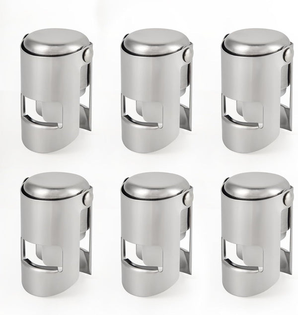 I-MART Pack of 6 Stainless Steel Champagne Stoppers - Prosecco & Sparkling Wine Bottle Stopper