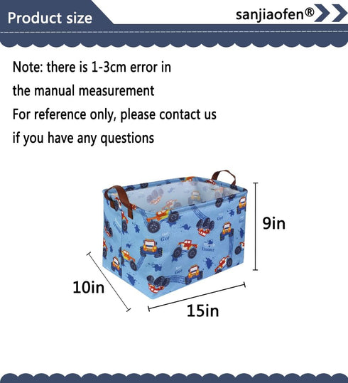 Rectangular Monster Truck Basket Organizer, Kids Storage Basket with Handles for Toys, Books, and Gifts (Monster Trucks)