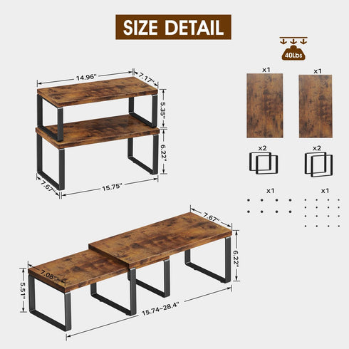 Set of 4 Kitchen Cabinet Shelf Organizers, 15.75'' Width, Stackable & Expandable Kitchen Storage, Spice Rack for