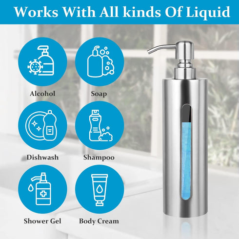 BabyElf Hand Soap Pump Dispenser for Bathroom, Stainless Steel Dish Soap Dispenser for Kitchen, 7oz/200ML