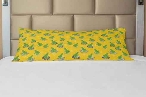 Ambesonne Frogs Body Pillow Case Cover with Zipper, 21" x 54", Yellow Multicolor Pond Animal and Flowers Illustration