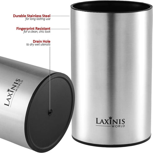 Stainless Steel Kitchen Utensil Holder, Round Shape Utensils Crock, 7" by 4.3" (utensils not included)