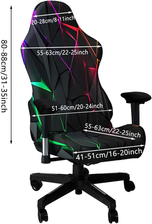 Blacklight Gaming Chair Cover UV Reactive Neon Geometric Pattern Desk Chair Slipcover, Glow in The Dark Stretch