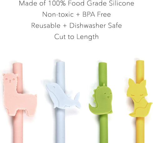 Reusable Silicone Straws Safe for Kids, 4pcs Flexible 7.8 Inches with 1 Cleaning Brush for Tumblers